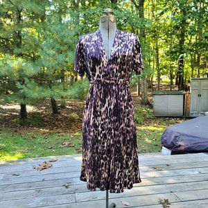 Leopard Print 100% Silk Tahari Faux Wrap Dress, Size Medium